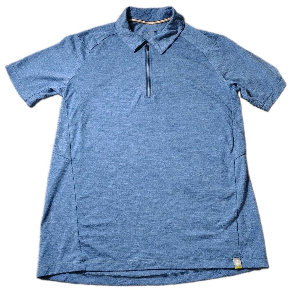 Smartwool Polo Shirt Mens M Blue Merino Wool Blend Stretch Quick Dry Outdoor GUC